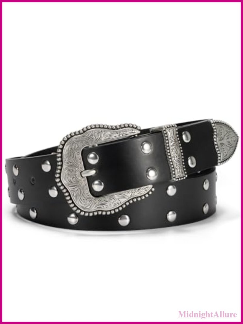 Studded Faux Leather Western Belt Adjustable Buckle Cowgirl Style
